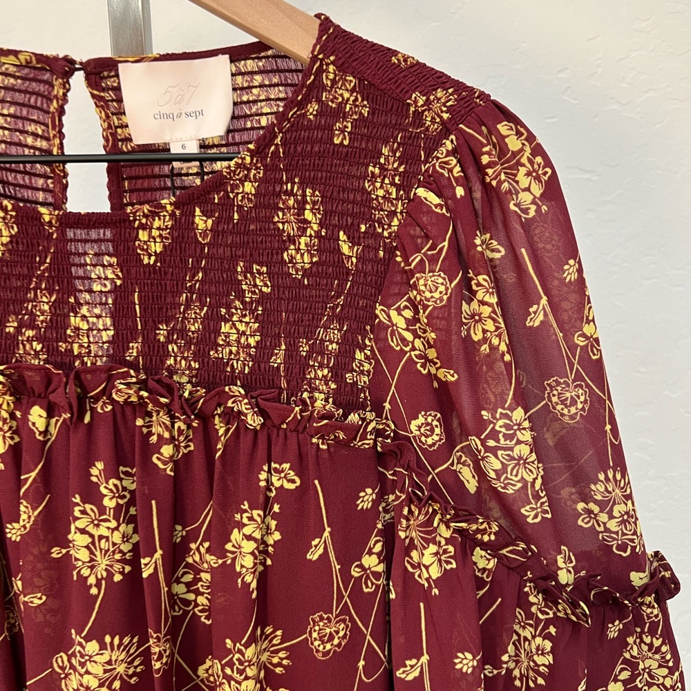 Cinq a Sept Zola Floral Print Puff Sleeve Mini Dress Sz 6 Medium - Picture 4 of 14